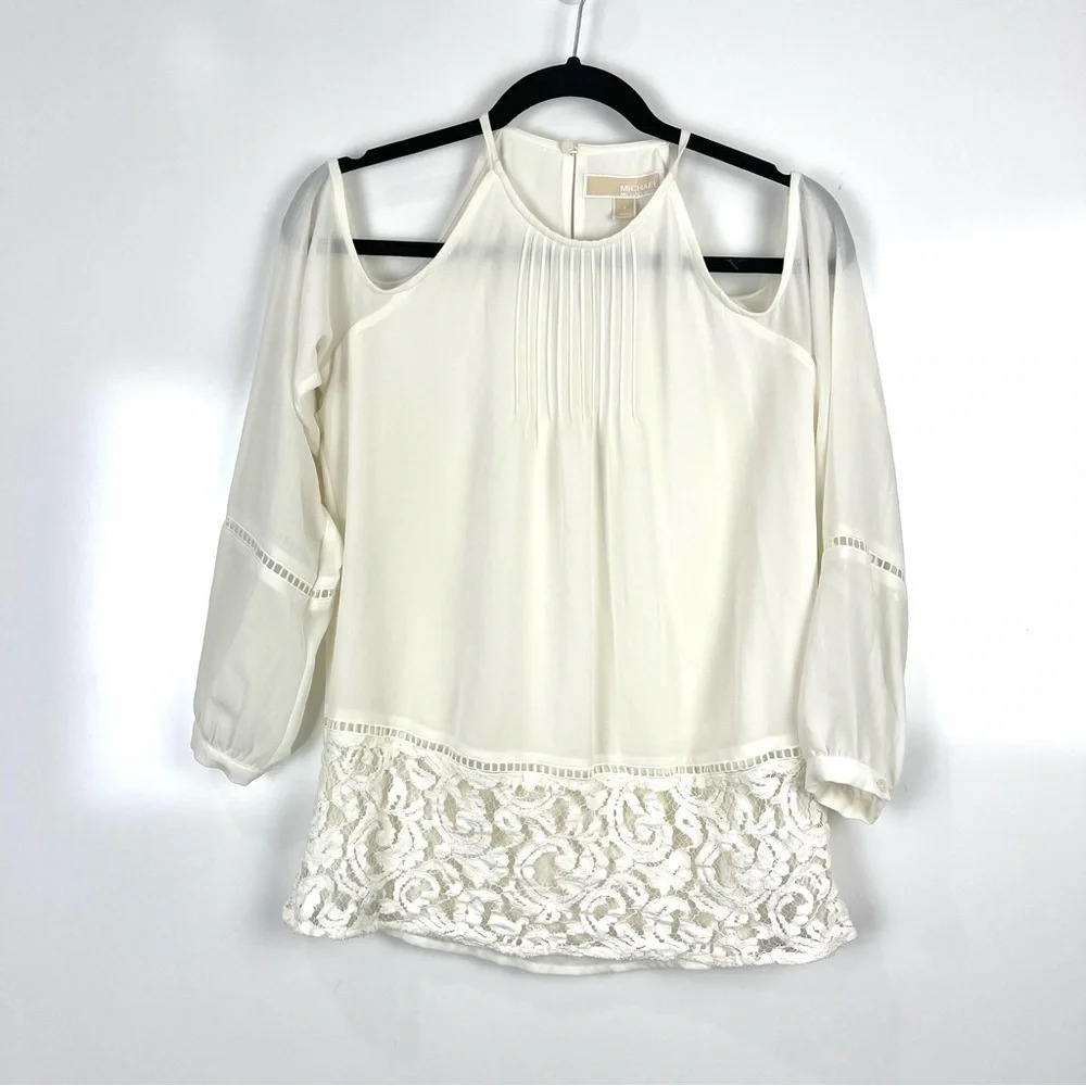 Michael Michael Kors Cold Shoulder Cream Blouse Size Small